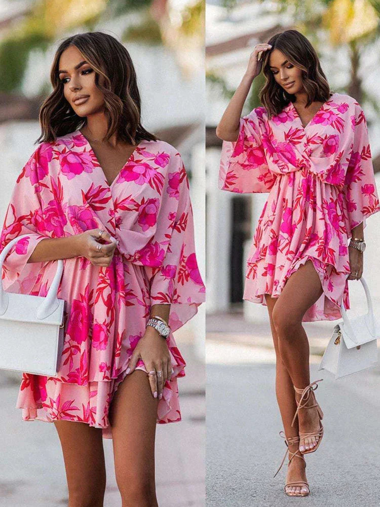 Floral Ruffle Mini Dress Women