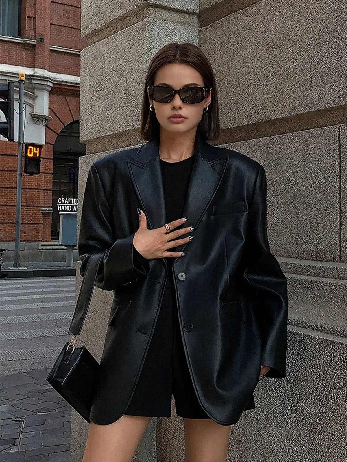 Oversized Faux Leather Women’s Blazer