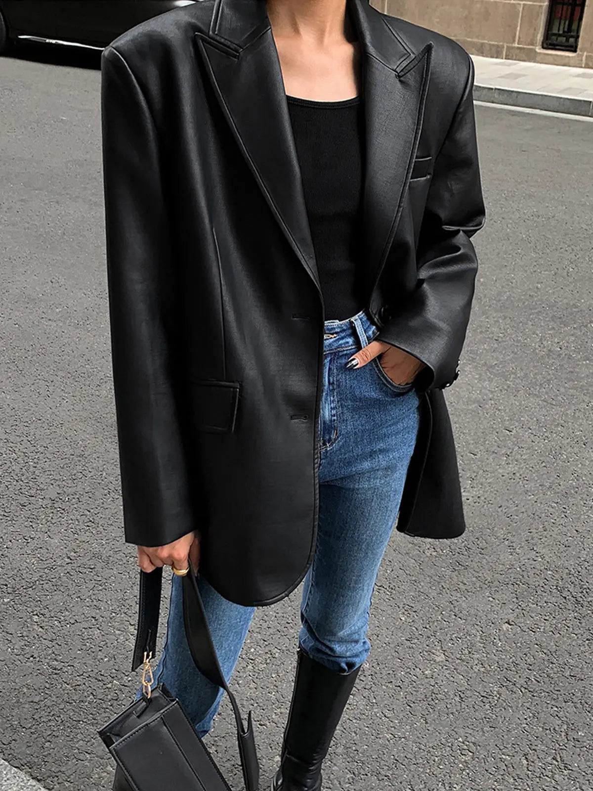 Oversized Faux Leather Women’s Blazer