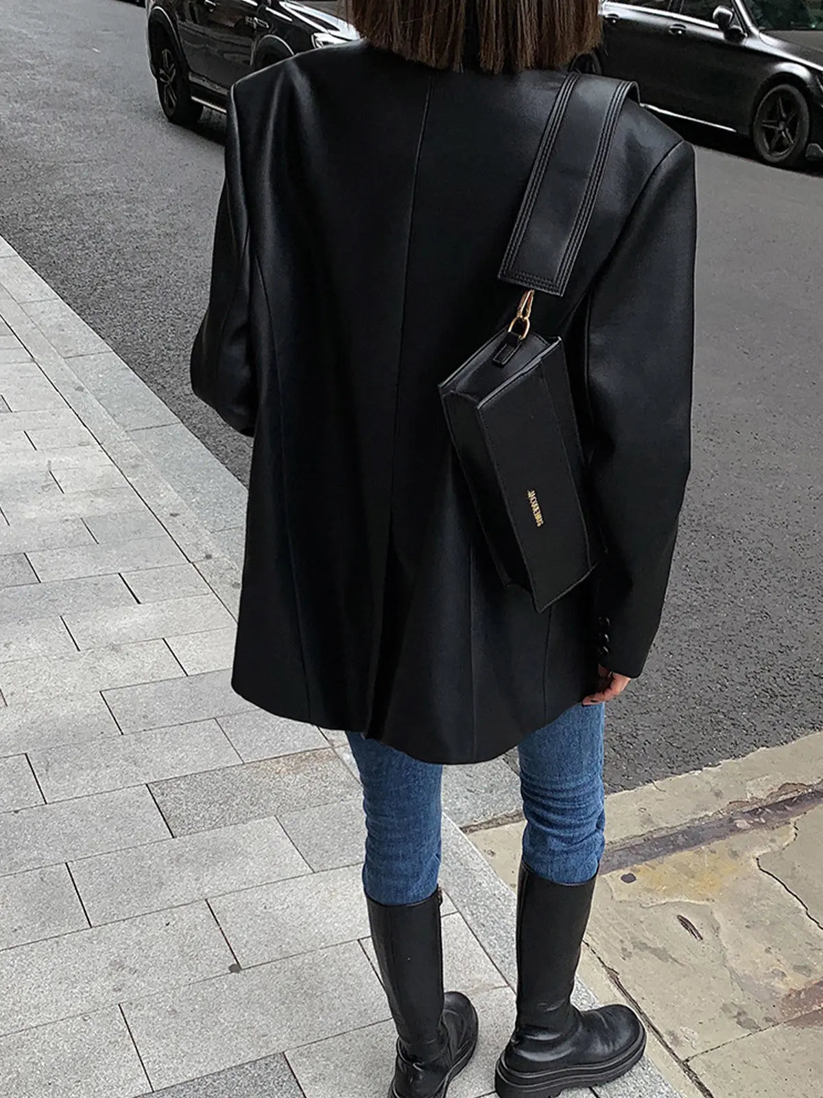 Oversized Faux Leather Women’s Blazer