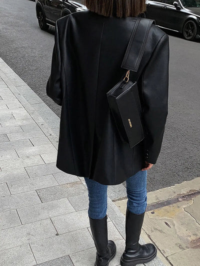 Oversized Faux Leather Women’s Blazer
