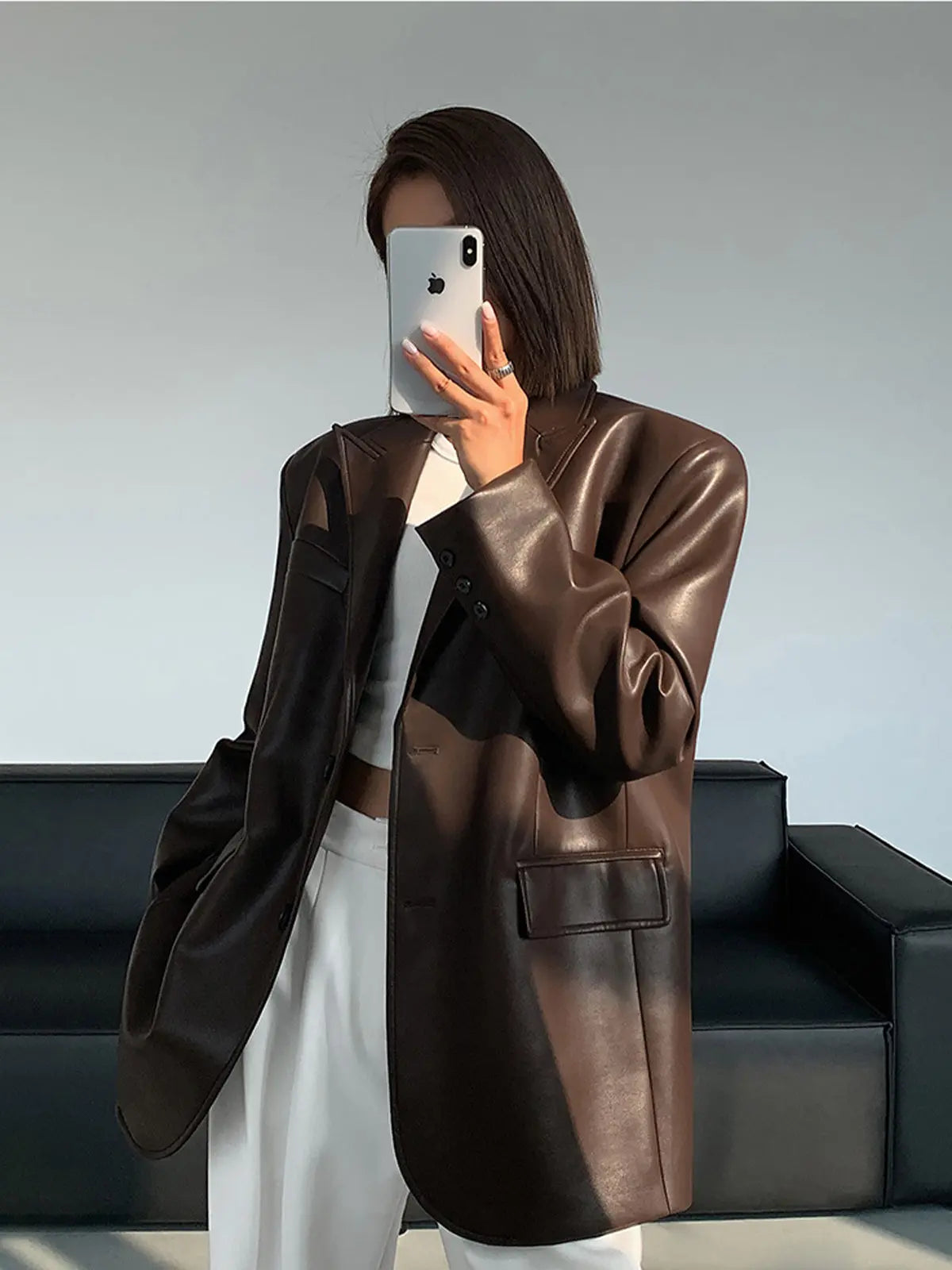 Oversized Faux Leather Women’s Blazer