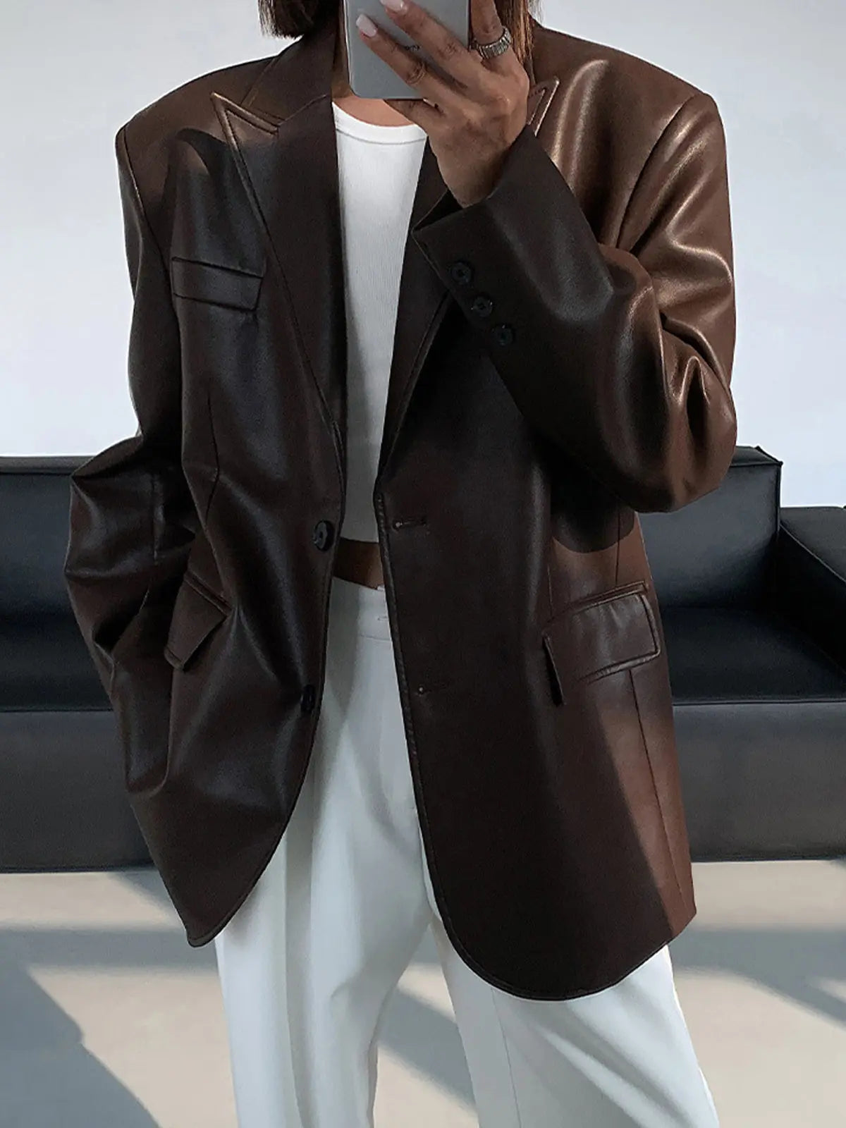 Oversized Faux Leather Women’s Blazer