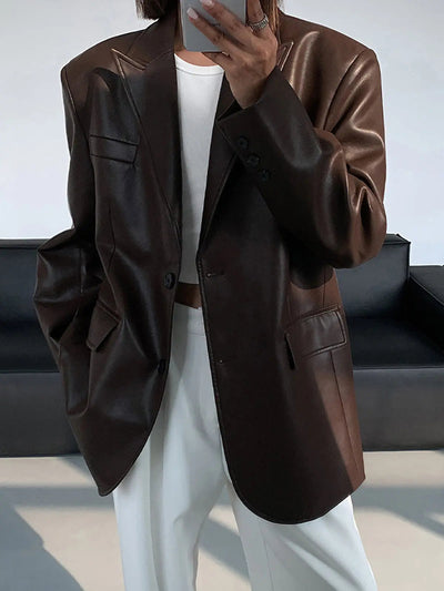Oversized Faux Leather Women’s Blazer