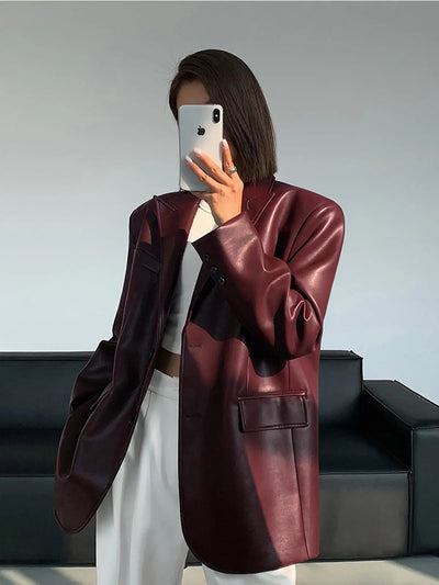 Oversized Faux Leather Women’s Blazer
