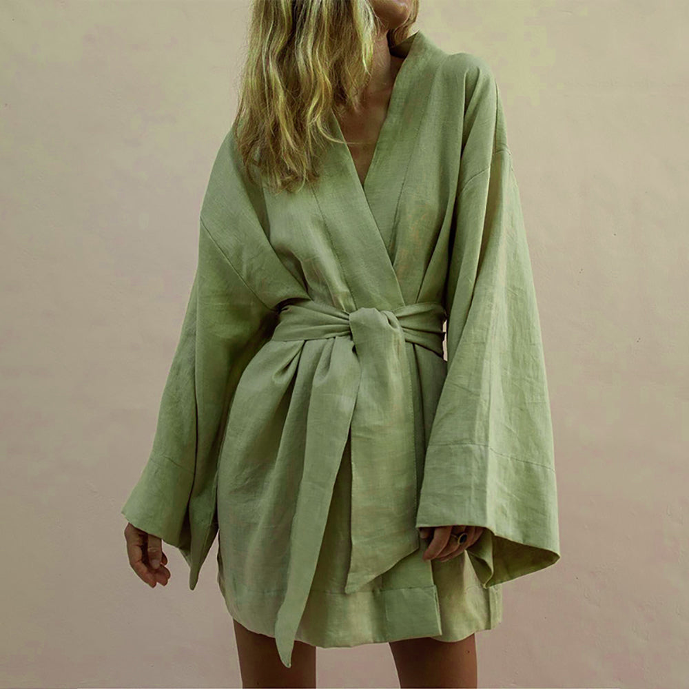 Linen Kimono Mini Dress Women