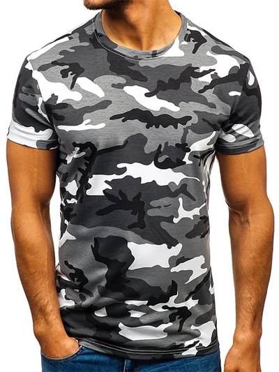 Short-sleeved 3D camouflage T-shirt for men for outdoor and everyday use.