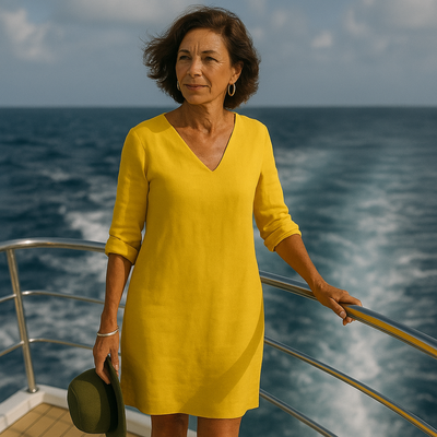 Linen Blend V-Neck Summer Dress Women