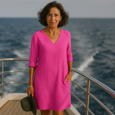 Linen Blend V-Neck Summer Dress Women