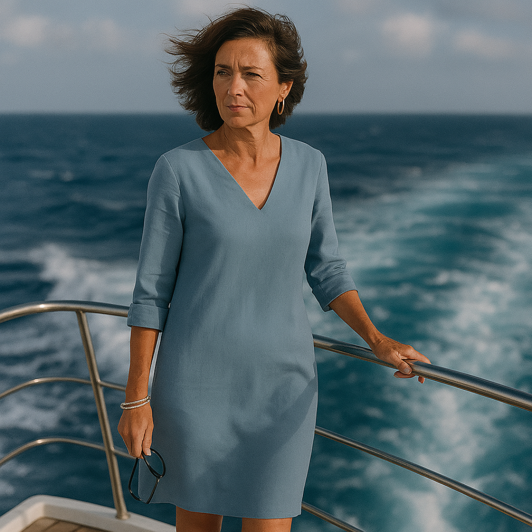 Linen Blend V-Neck Summer Dress Women