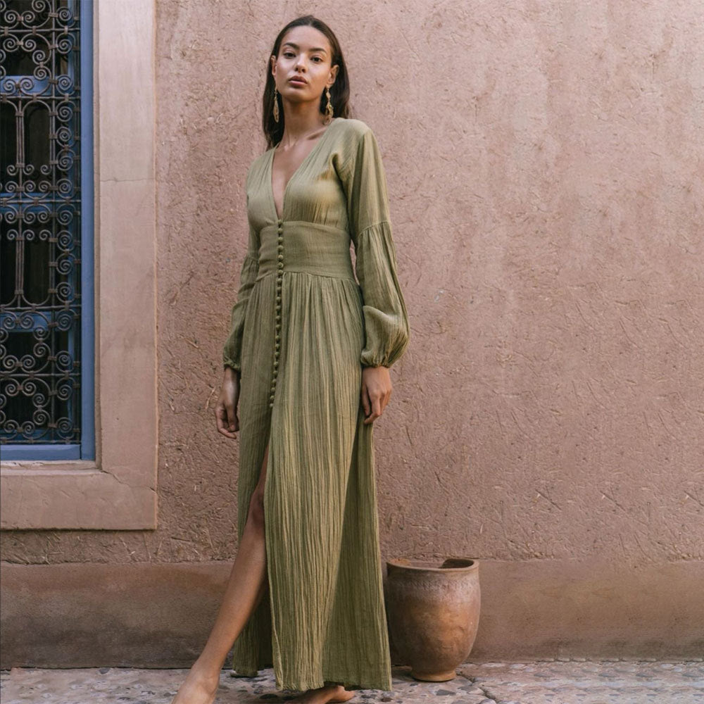 V-Neck Bohemian Maxi Dress Women