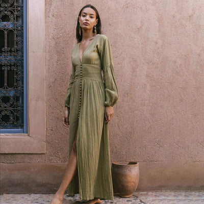 V-Neck Bohemian Maxi Dress Women