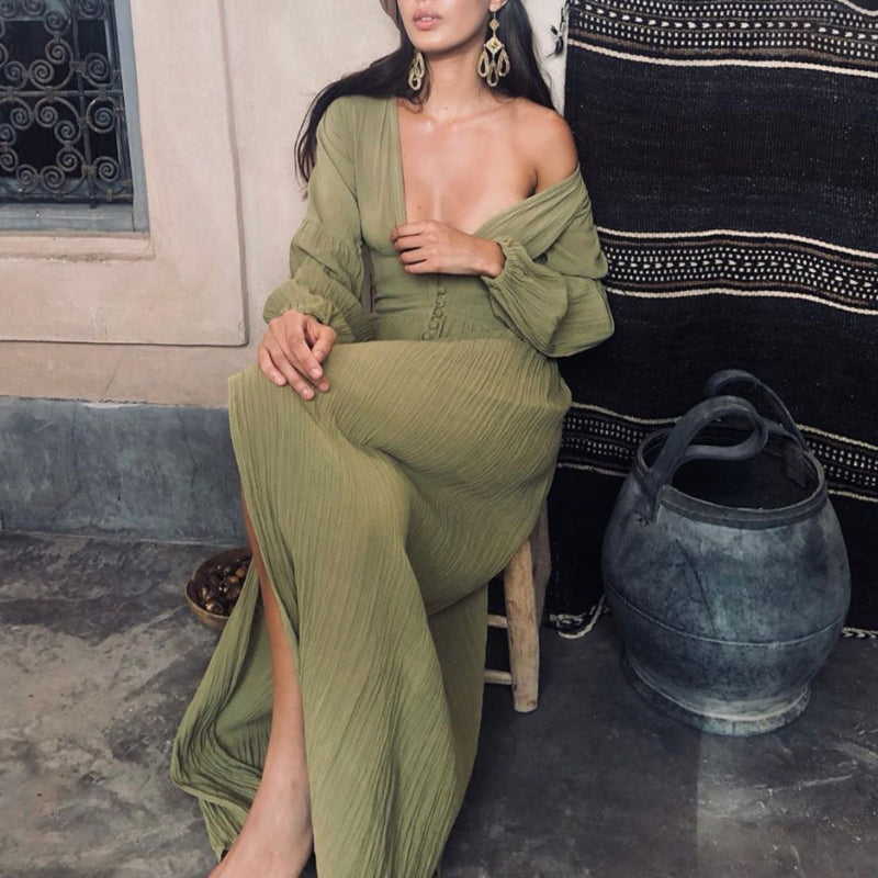 V-Neck Bohemian Maxi Dress Women