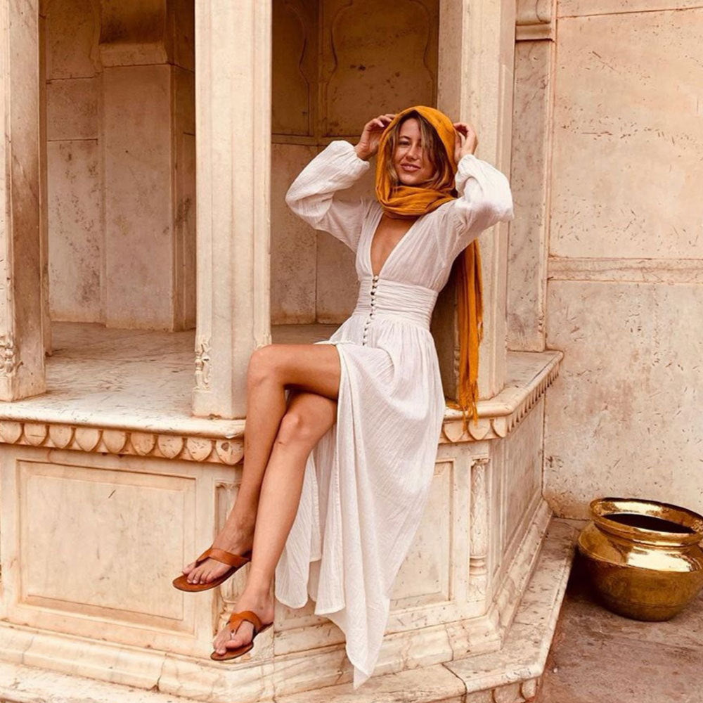 V-Neck Bohemian Maxi Dress Women