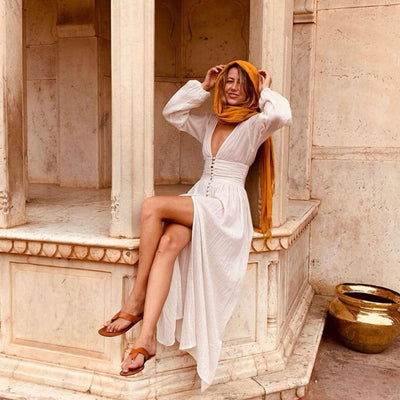 V-Neck Bohemian Maxi Dress Women