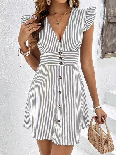 V-Neck Striped Women's Summer Dress