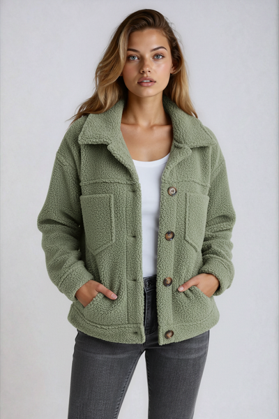 Warm Fleece Button Jacket Women