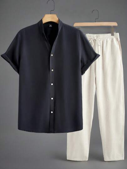 Men’s Retro Linen Beachwear Set