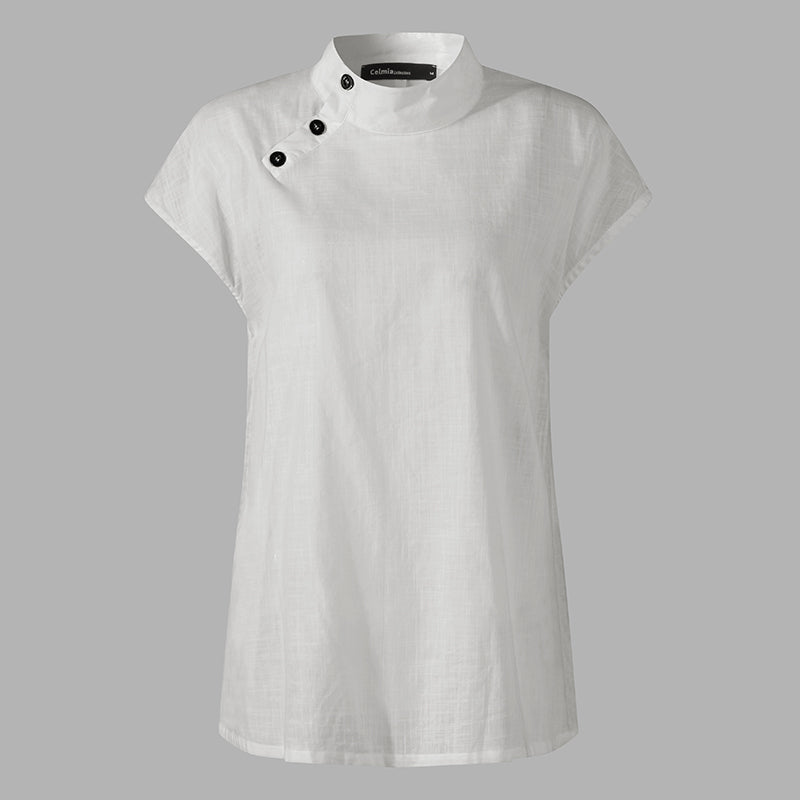 Asymmetric Neck Linen Tops Women