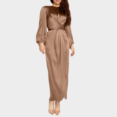 Elegant Long Sleeve Satin Maxi Dress