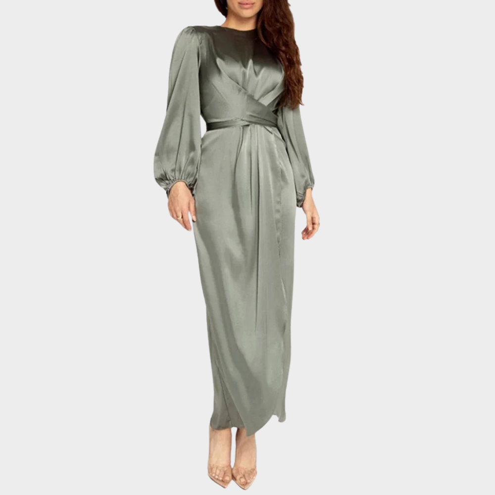 Elegant Long Sleeve Satin Maxi Dress