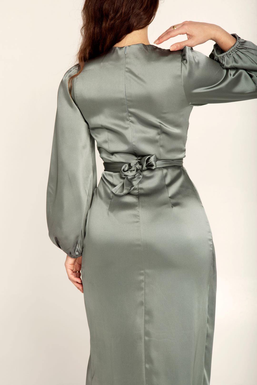 Elegant Long Sleeve Satin Maxi Dress