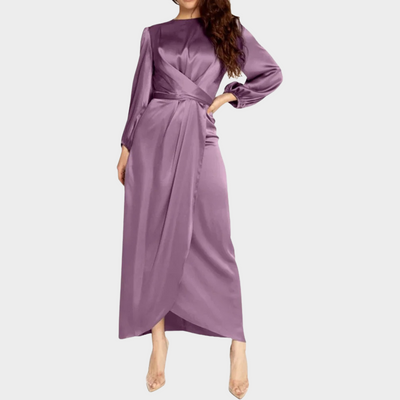 Elegant Long Sleeve Satin Maxi Dress