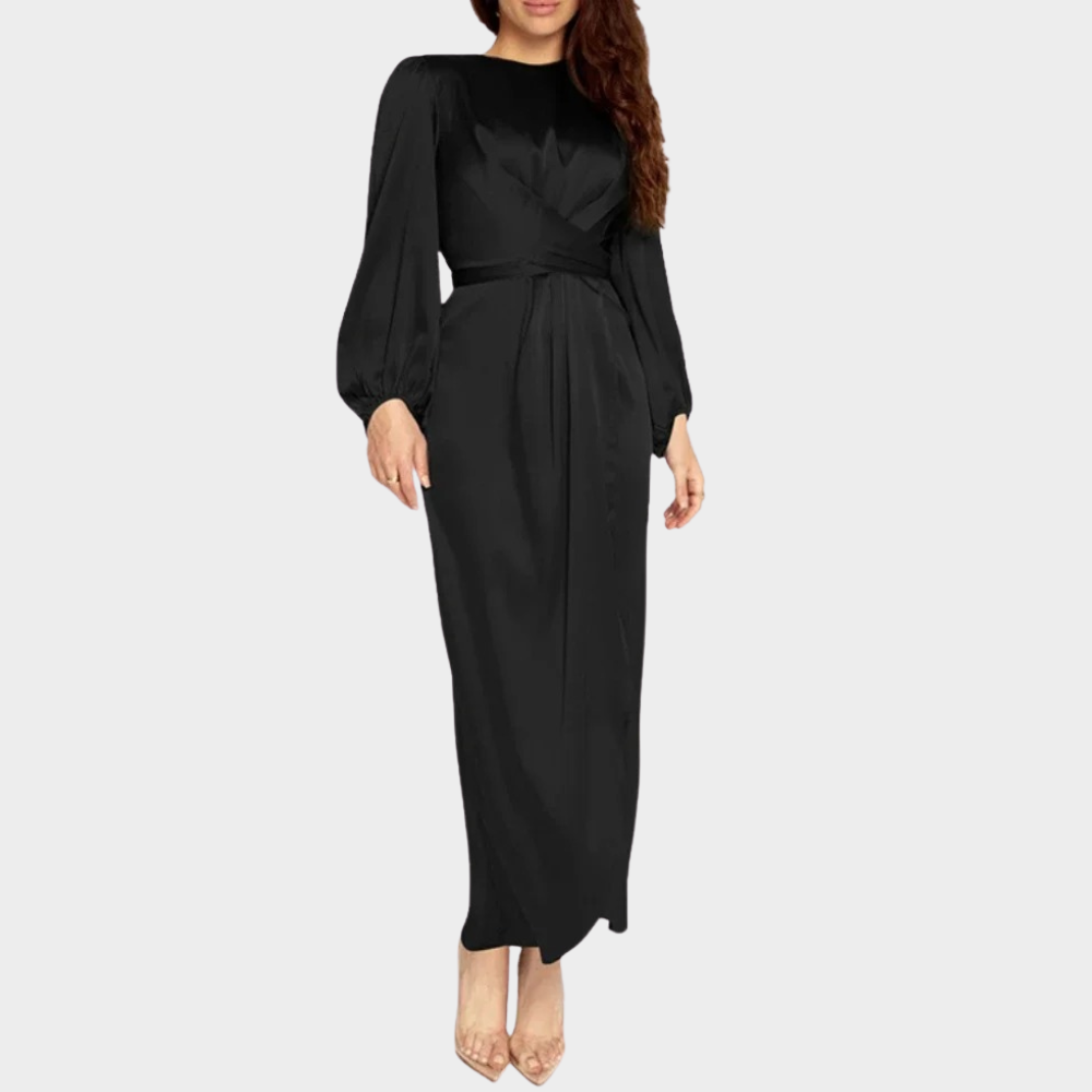 Elegant Long Sleeve Satin Maxi Dress