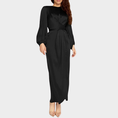 Elegant Long Sleeve Satin Maxi Dress