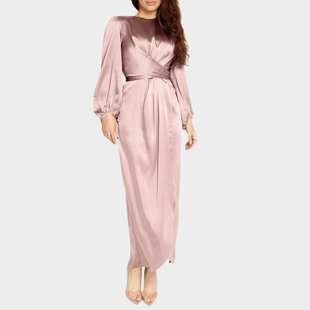 Elegant Long Sleeve Satin Maxi Dress