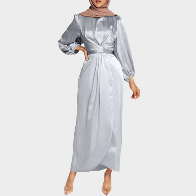 Elegant Long Sleeve Satin Maxi Dress