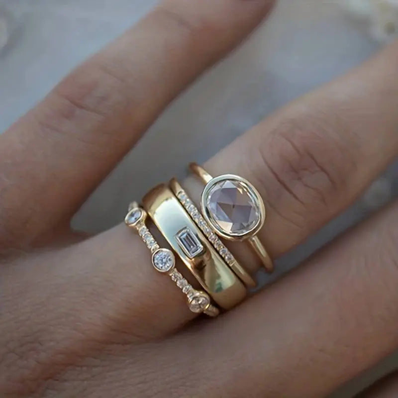 Vintage Gold Zirconia Ring Set