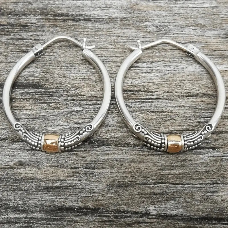 Handcrafted Silver Pattern Hoop Earrings
