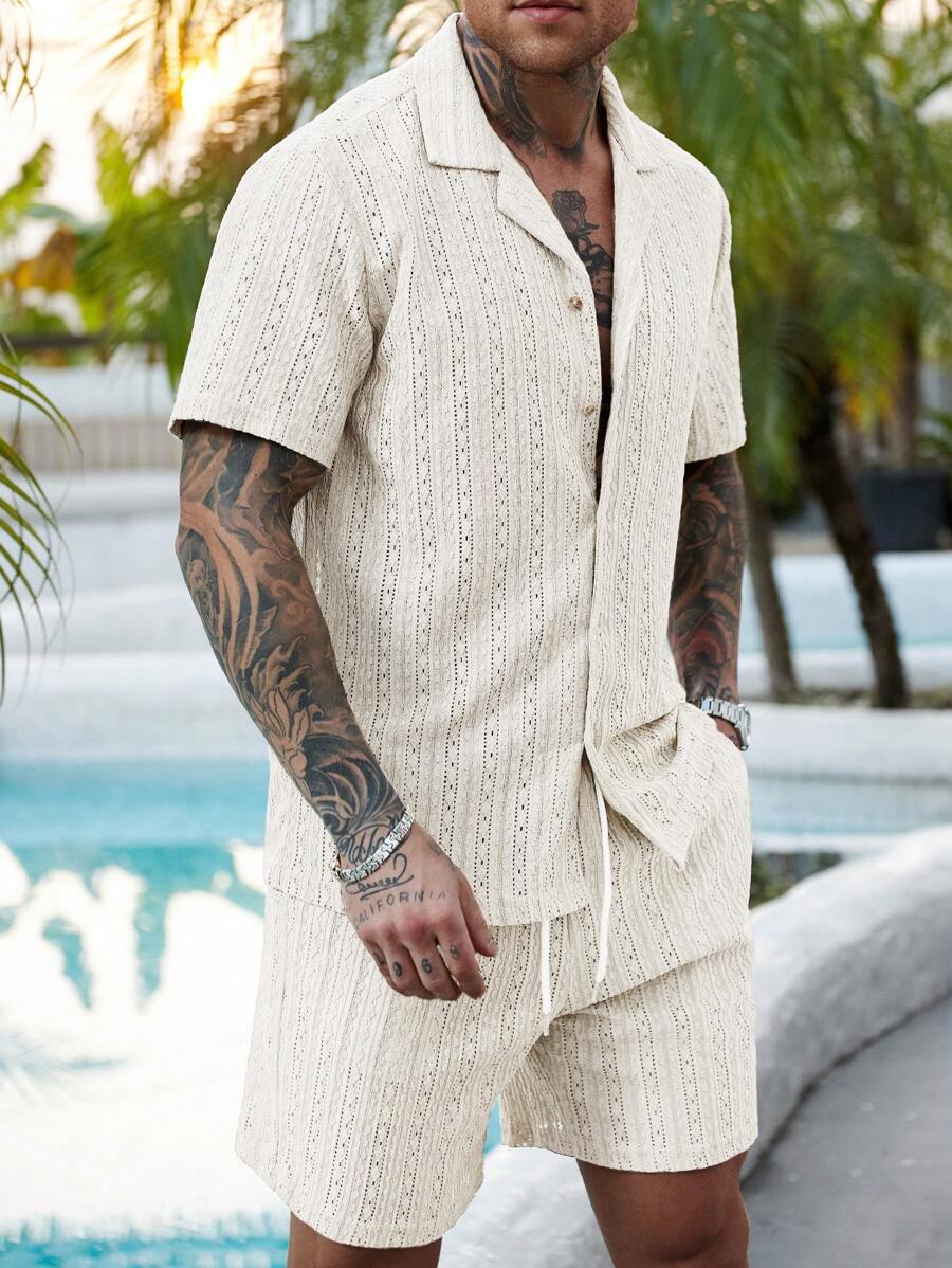 Summer Hollow Shirt Shorts Set