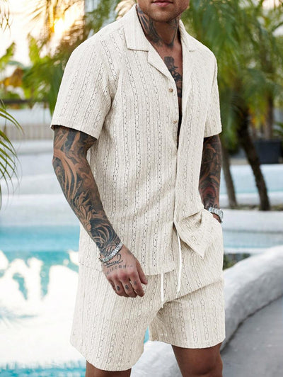 Summer Hollow Shirt Shorts Set