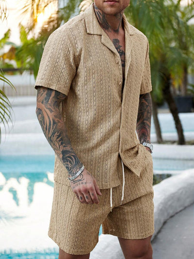 Summer Hollow Shirt Shorts Set