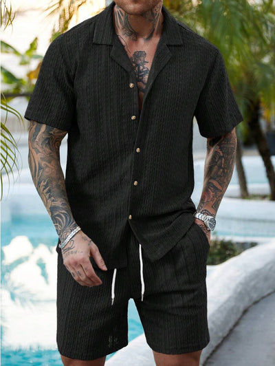 Summer Hollow Shirt Shorts Set