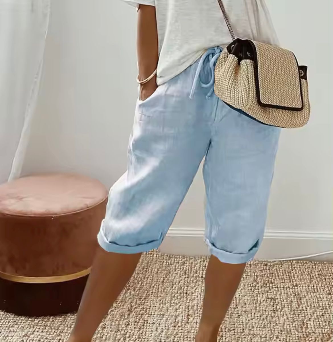 Casual Linen Bermuda Shorts Women