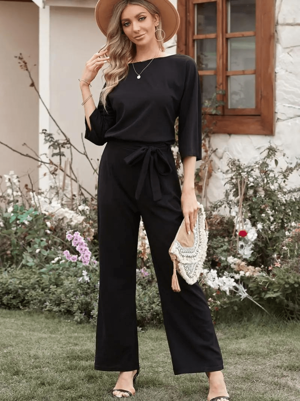 Wide Leg Belted Women's Jumpsuit