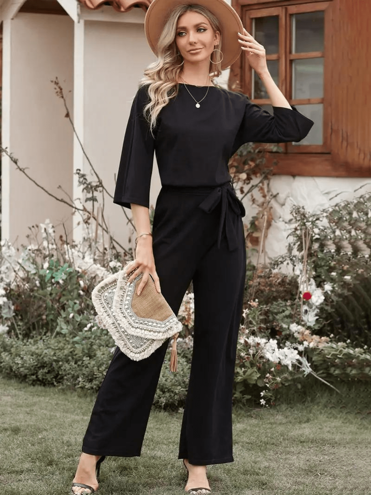 Wide Leg Belted Women's Jumpsuit