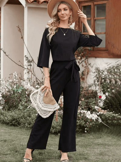 Wide Leg Belted Women's Jumpsuit