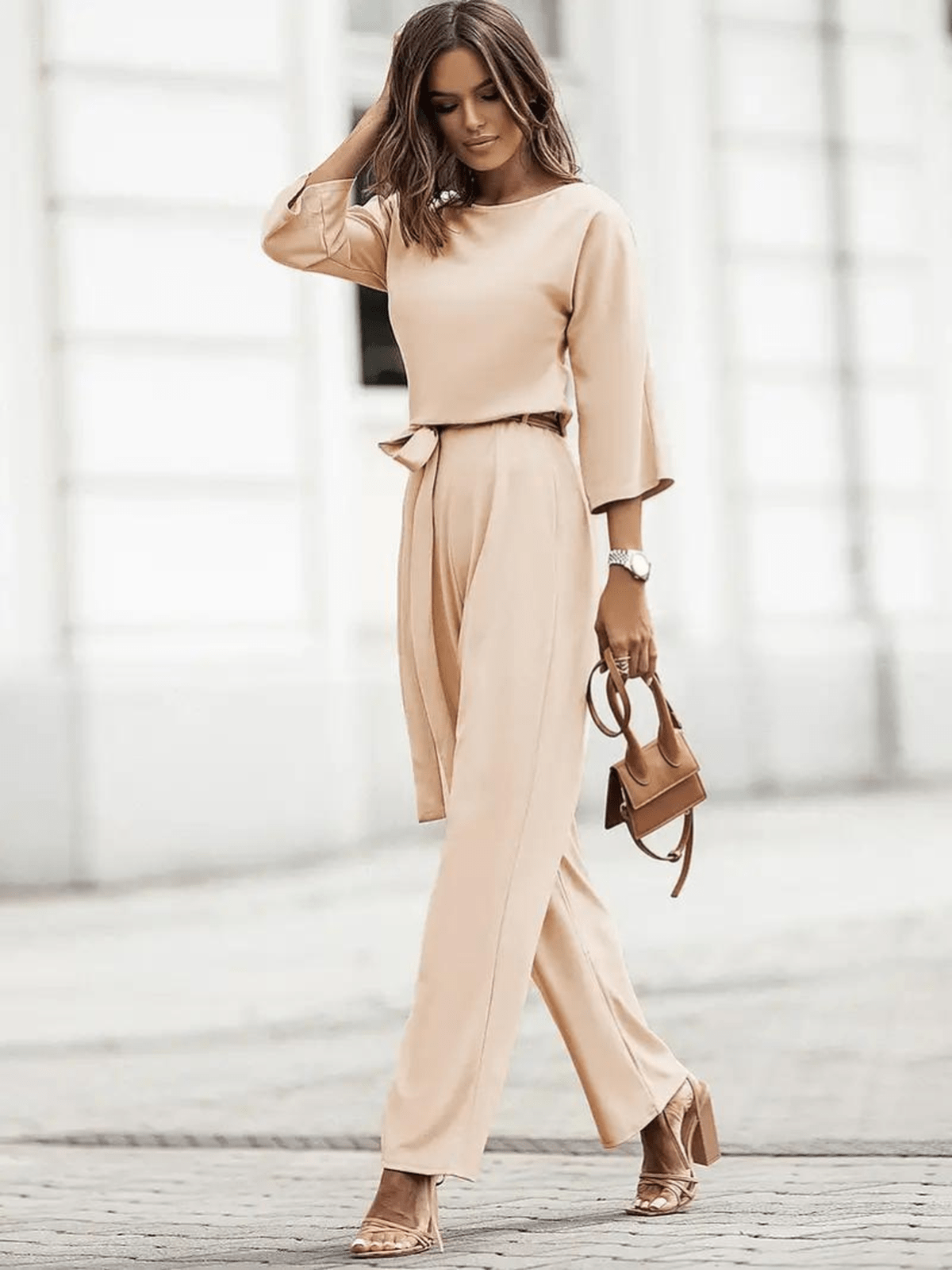 Wide Leg Belted Women's Jumpsuit