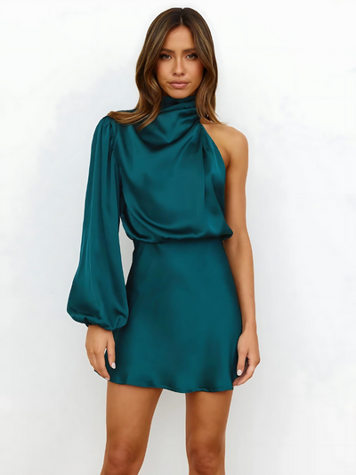 Asymmetric Satin Cocktail Dress Women