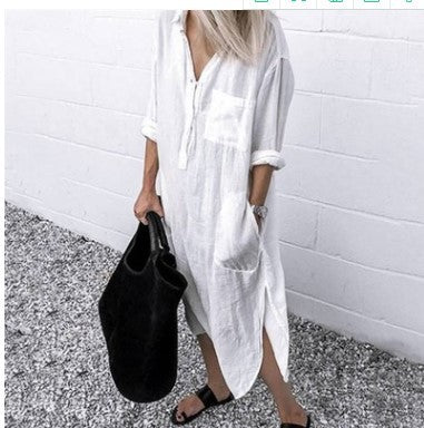 Loose Fit Linen Shirt Dress Women