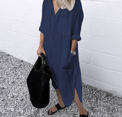Loose Fit Linen Shirt Dress Women