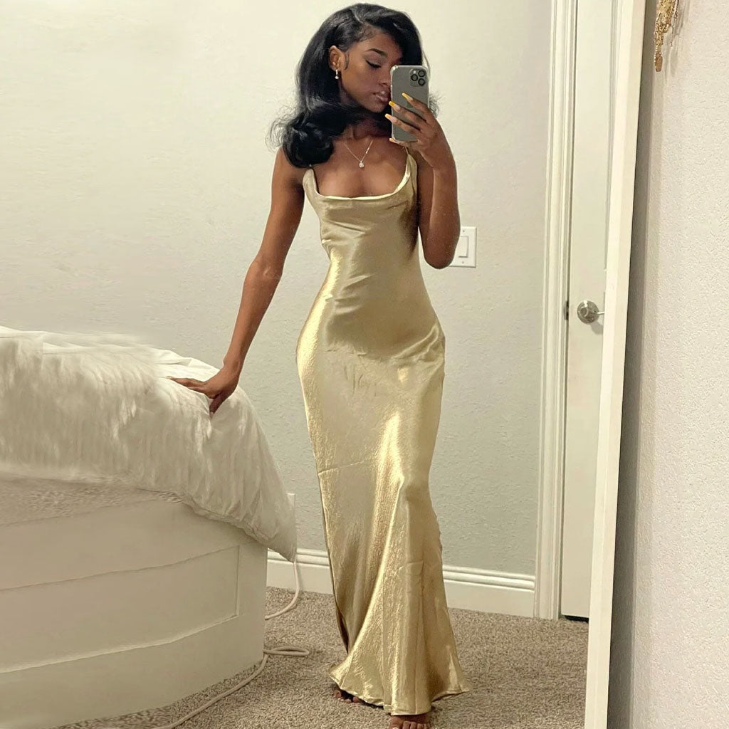 Gold Satin Women's Formal Dress