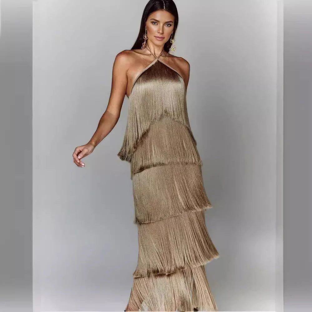 Elegant Fringe Maxi Dress Women