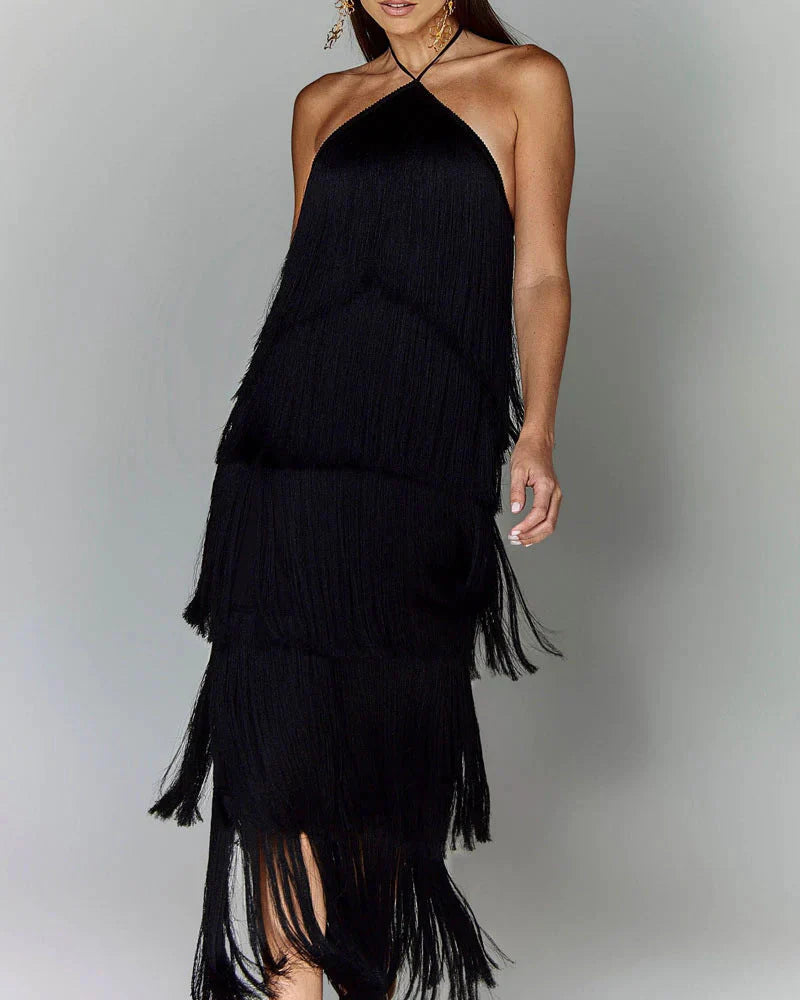 Elegant Fringe Maxi Dress Women
