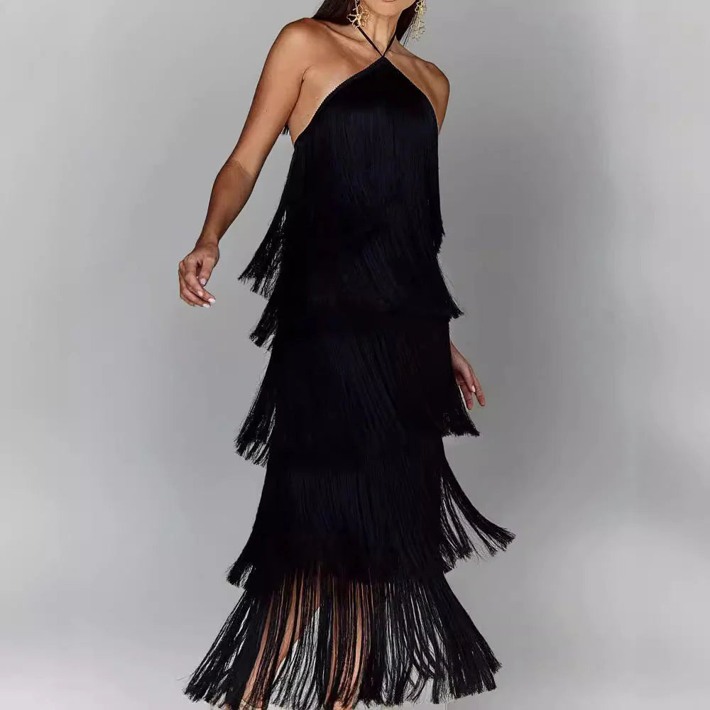 Elegant Fringe Maxi Dress Women