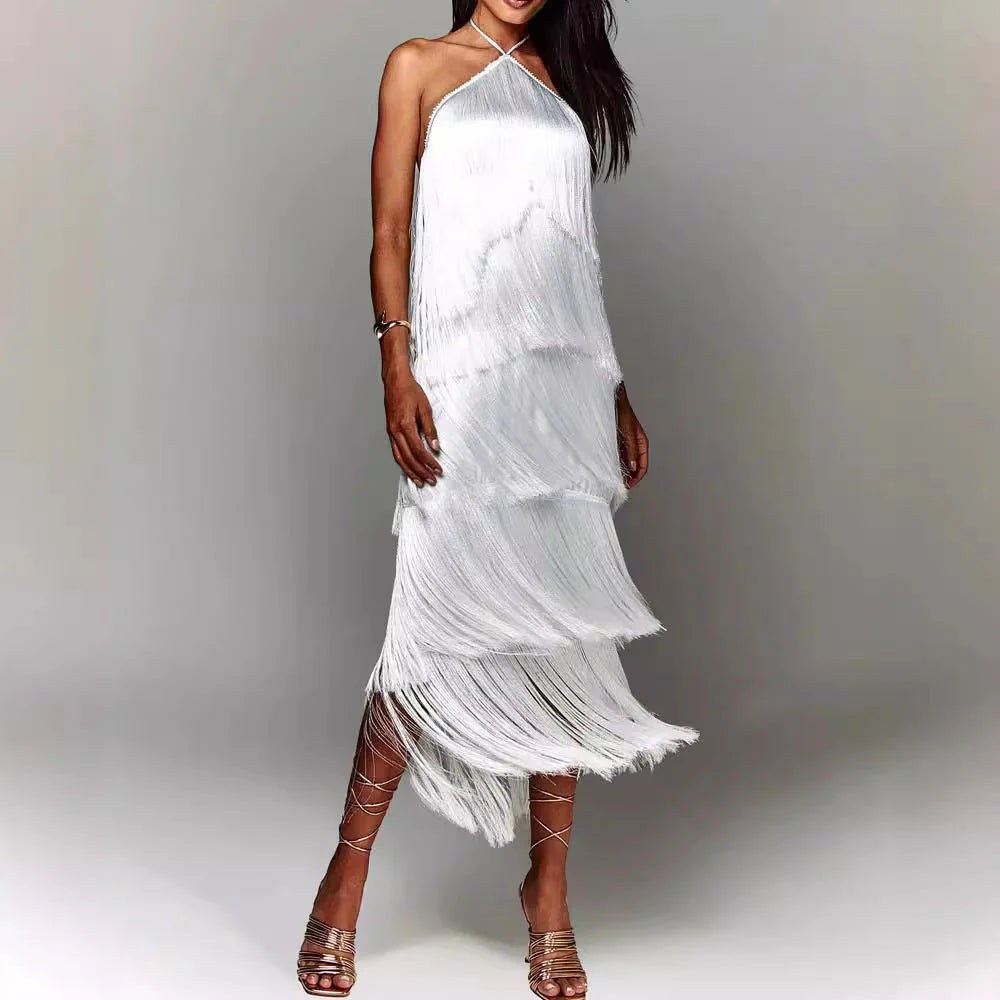 Elegant Fringe Maxi Dress Women